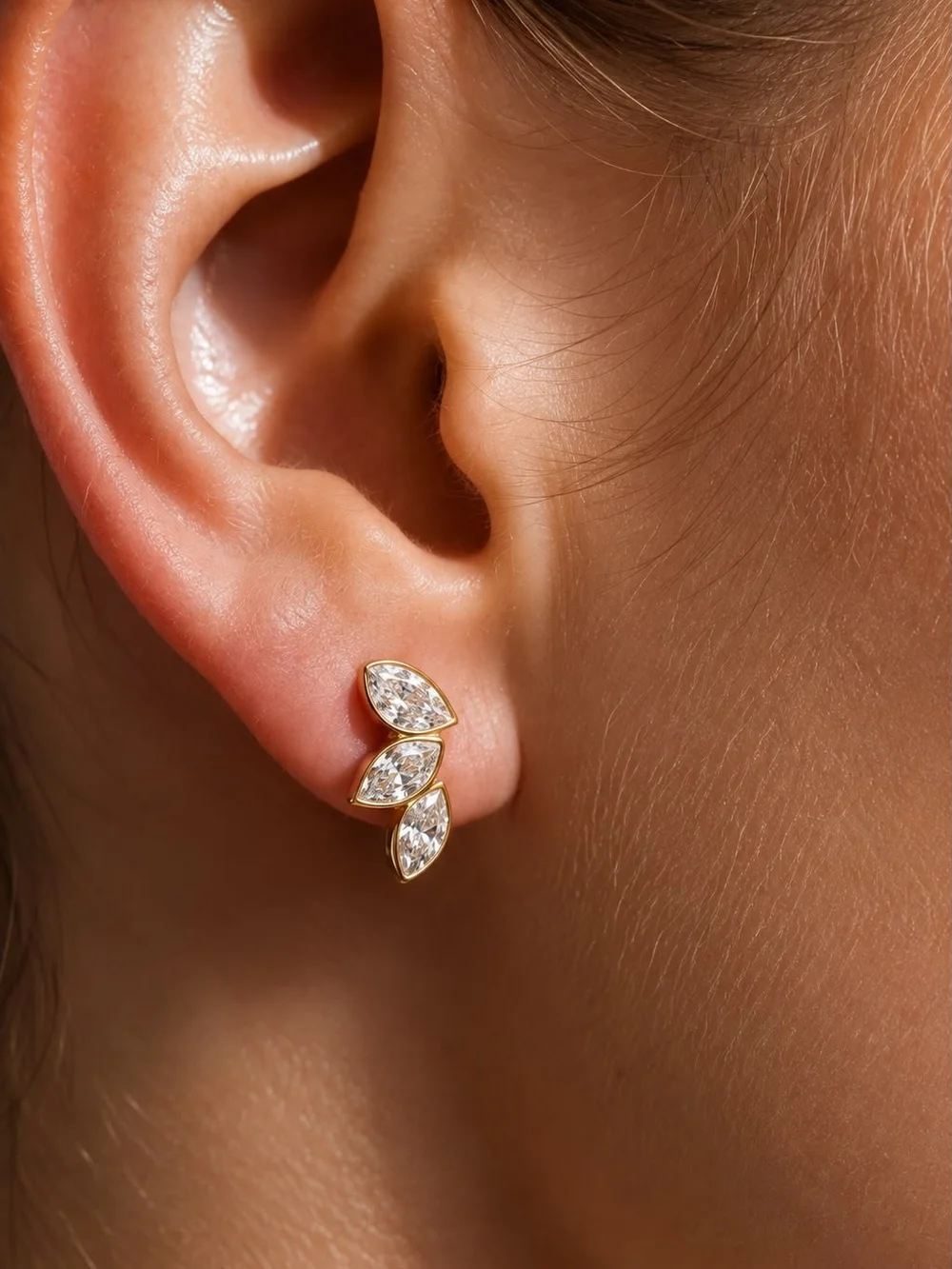 Gold Marquise Crystal Stud Earrings - Women Jewelry